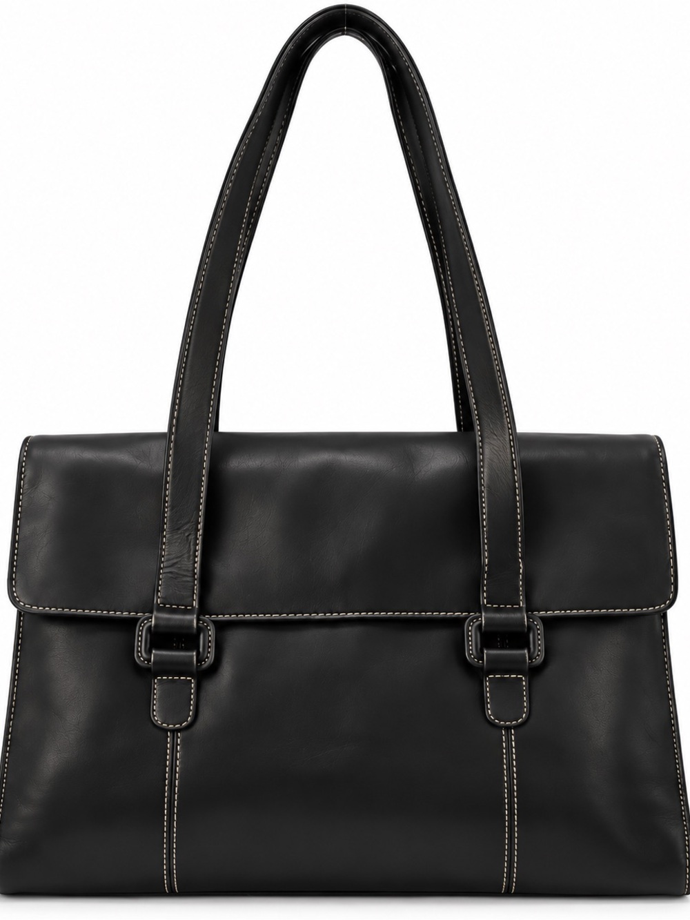 Tigbags Vintage Y2K Genuine Leather Black Shoulder Tote Work Bag